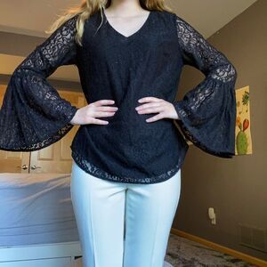 White House Black Market Black Lace Long Sleeve Top
